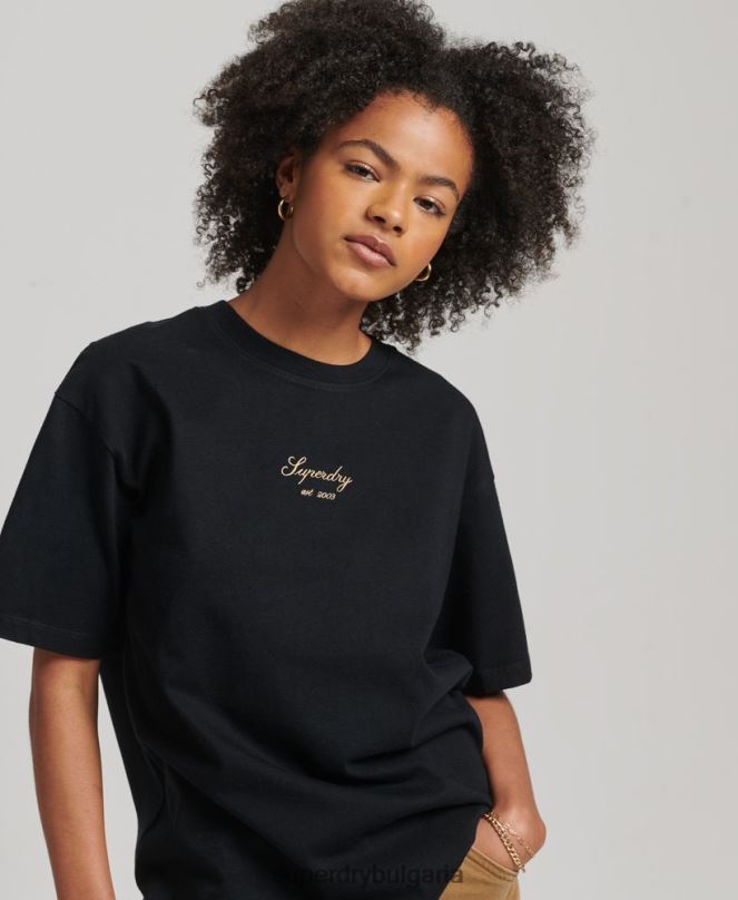 Superdry облекло N00H6265 черен Жени широка тениска с бродирана наследство