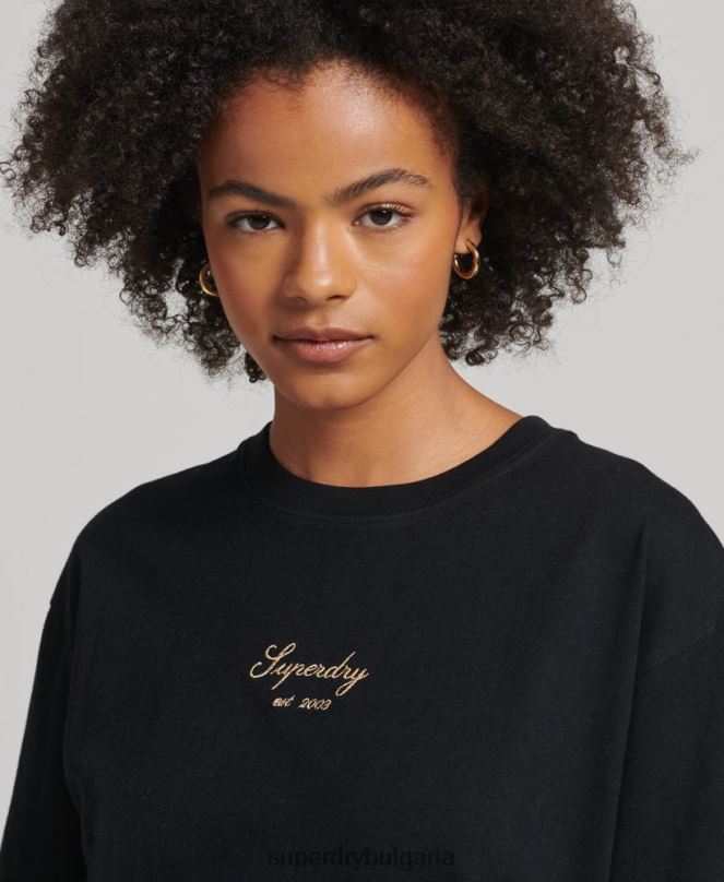 Superdry облекло N00H6265 черен Жени широка тениска с бродирана наследство