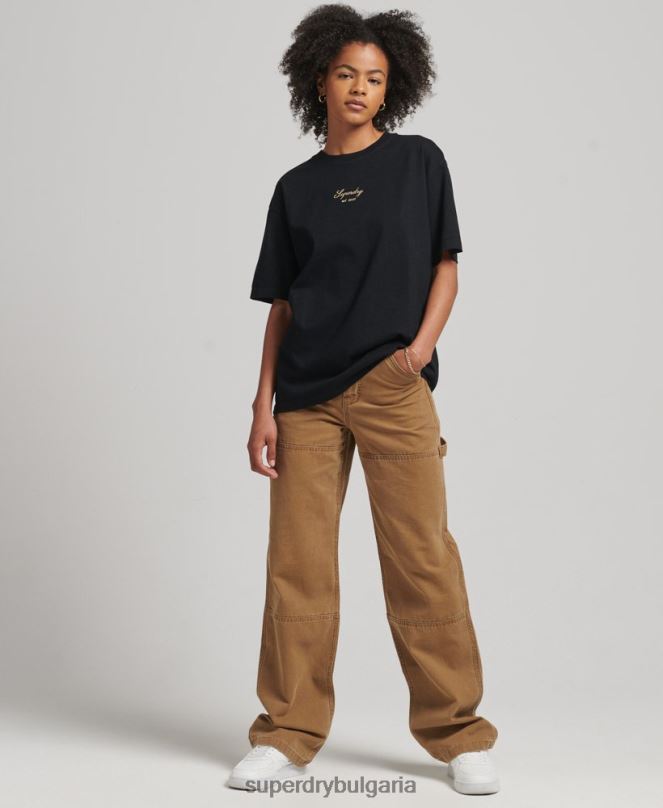 Superdry облекло N00H6265 черен Жени широка тениска с бродирана наследство