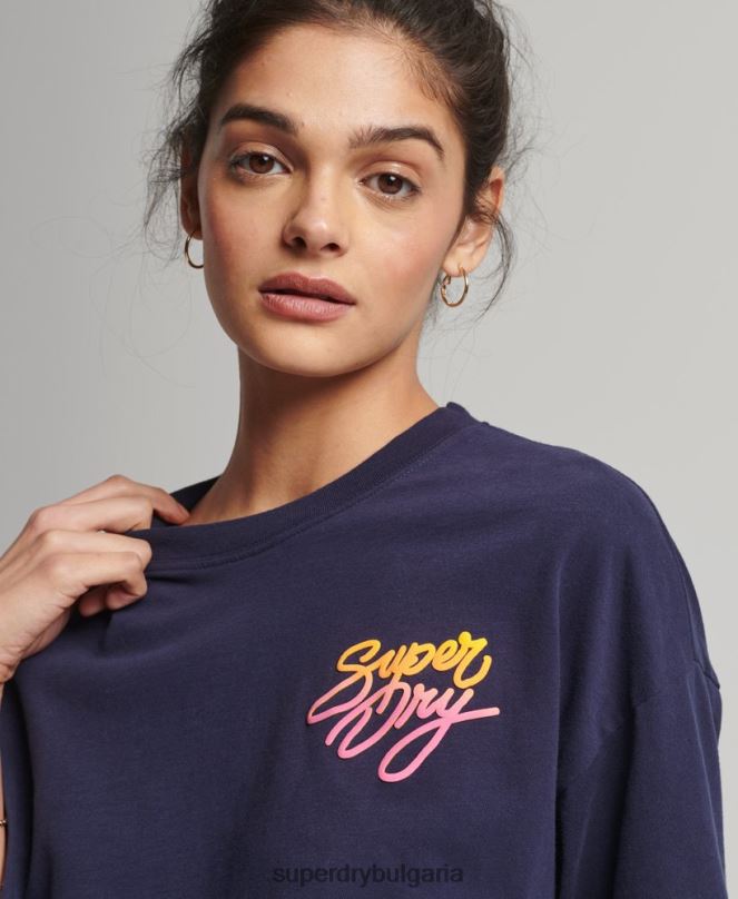 Superdry облекло N00H6267 военноморски флот Жени реколта кали тениска