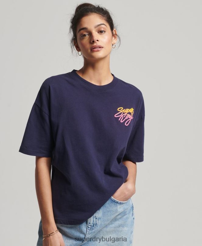 Superdry облекло N00H6267 военноморски флот Жени реколта кали тениска