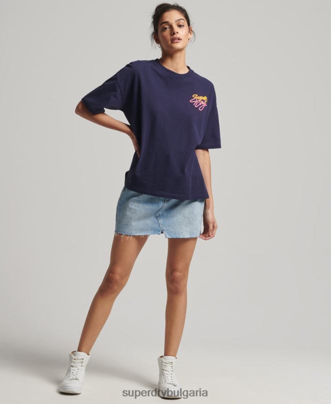 Superdry облекло N00H6267 военноморски флот Жени реколта кали тениска