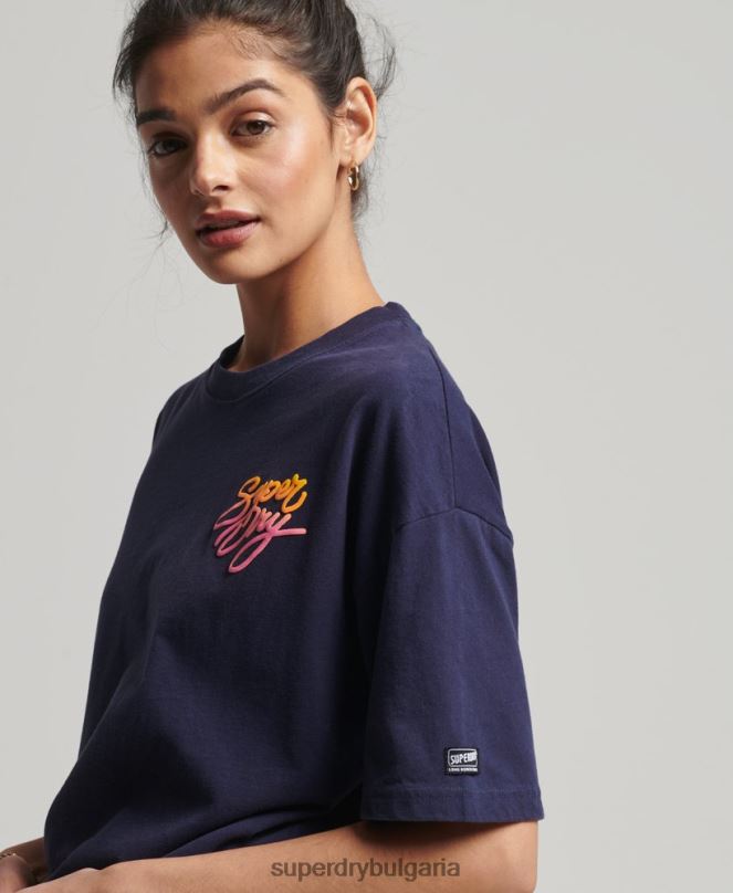 Superdry облекло N00H6267 военноморски флот Жени реколта кали тениска