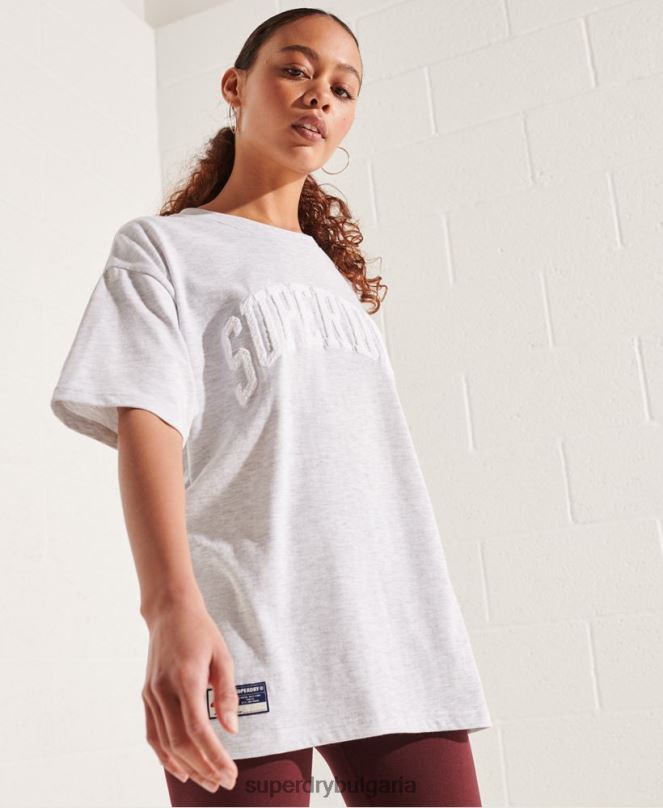 Superdry облекло N00H6268 светло сив Жени моно тениска с университетска арка