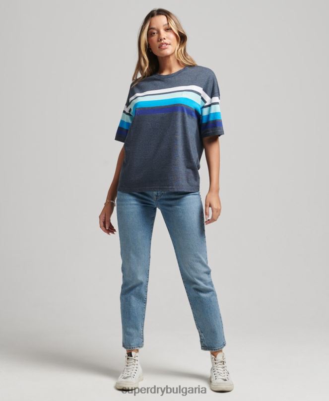 Superdry облекло N00H6272 военноморски флот Жени органичен памук cali stripe 2.0 тениска