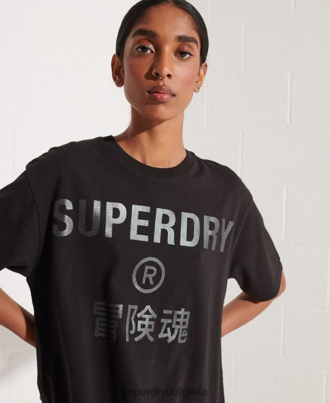 Superdry облекло N00H6273 черен Жени тениска от фолио с лого на сътрудничество
