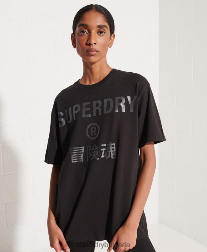 Superdry облекло N00H6273 черен Жени тениска от фолио с лого на сътрудничество