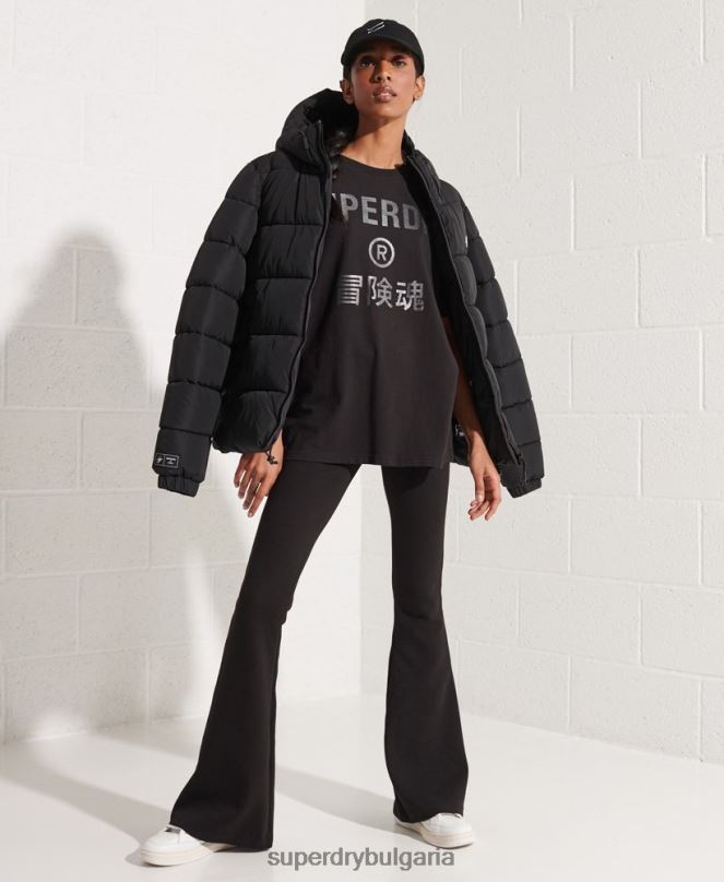 Superdry облекло N00H6273 черен Жени тениска от фолио с лого на сътрудничество