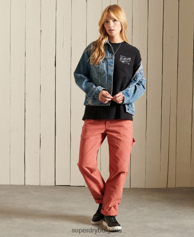 Superdry облекло N00H6275 черен Жени тениска с работно облекло в стил скрипт