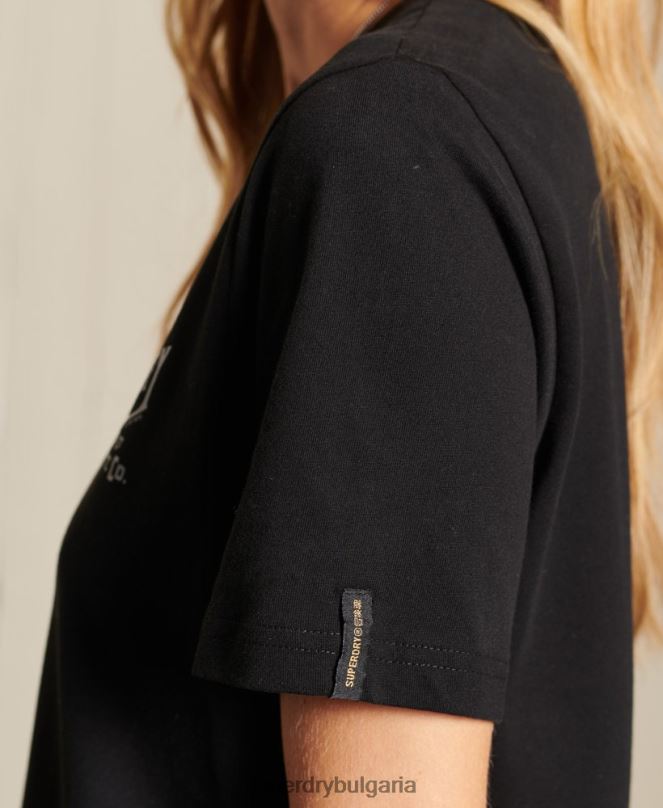 Superdry облекло N00H6275 черен Жени тениска с работно облекло в стил скрипт