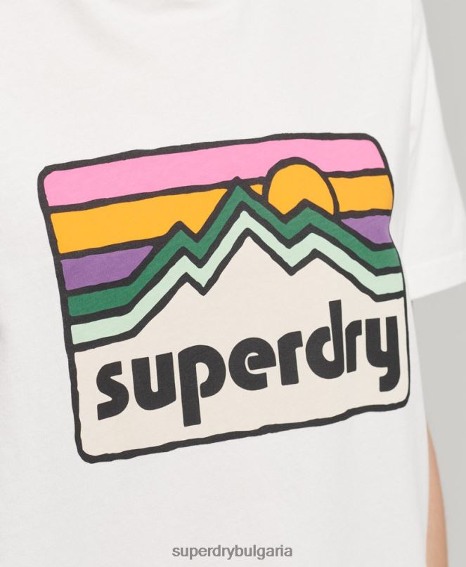 Superdry облекло N00H6276 бяло Жени Тениска с теренна графика от 90-те
