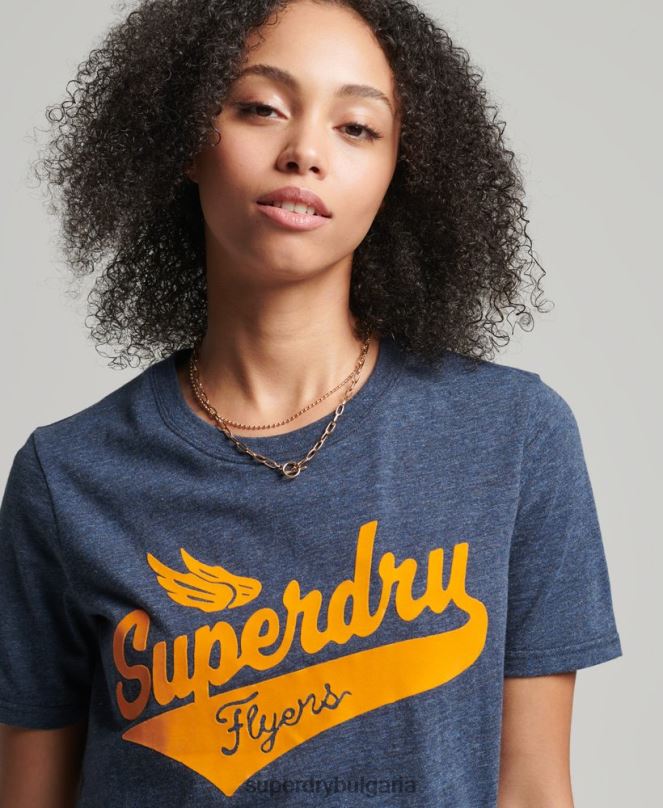 Superdry облекло N00H6283 военноморски флот Жени колежанска тениска в винтидж стил