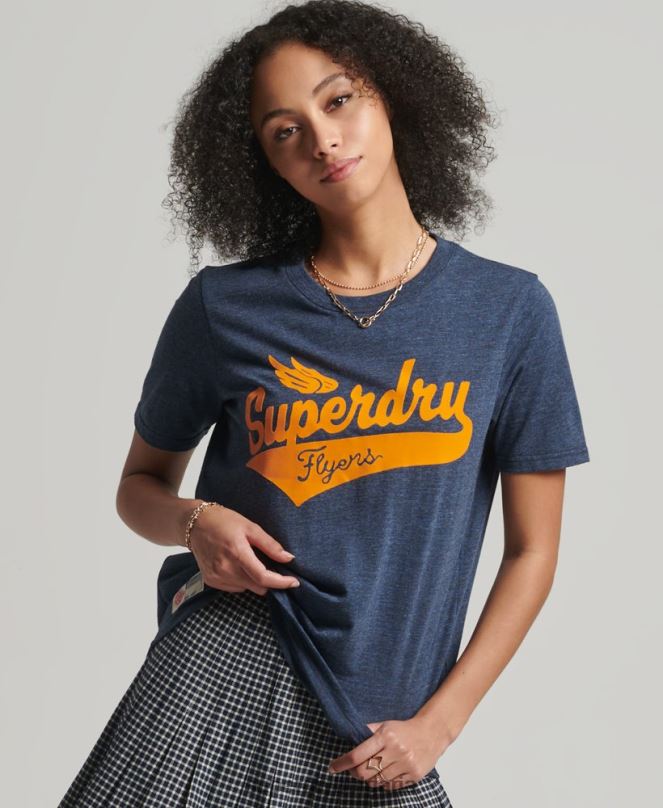 Superdry облекло N00H6283 военноморски флот Жени колежанска тениска в винтидж стил