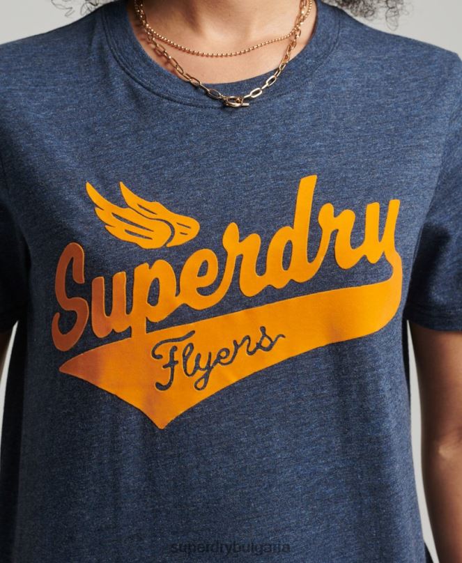 Superdry облекло N00H6283 военноморски флот Жени колежанска тениска в винтидж стил