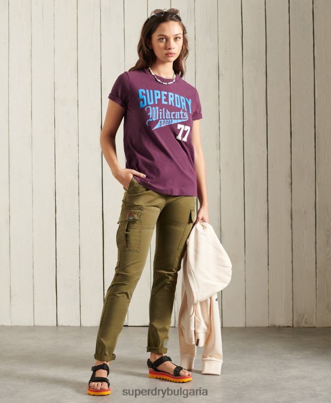 Superdry облекло N00H6285 лилаво Жени колегиална кали щатска тениска