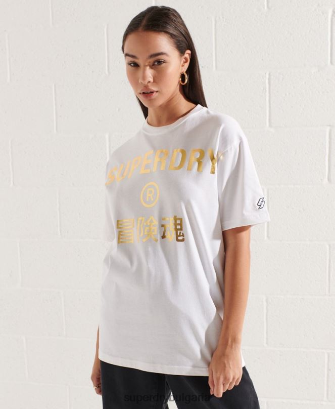 Superdry облекло N00H6286 бяло Жени тениска от фолио с лого на сътрудничество