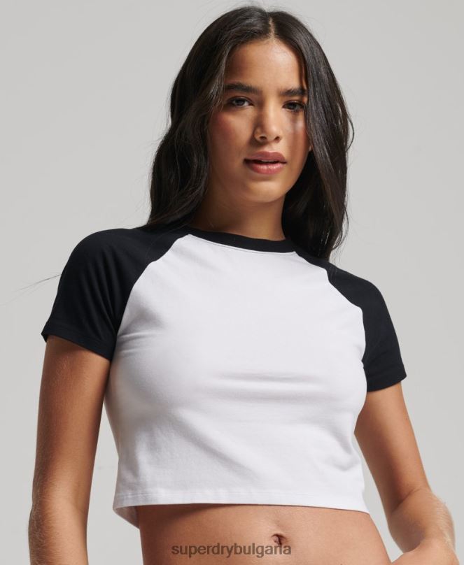 Superdry облекло N00H6290 бяло Жени изрязана бейзболна тениска от органичен памук