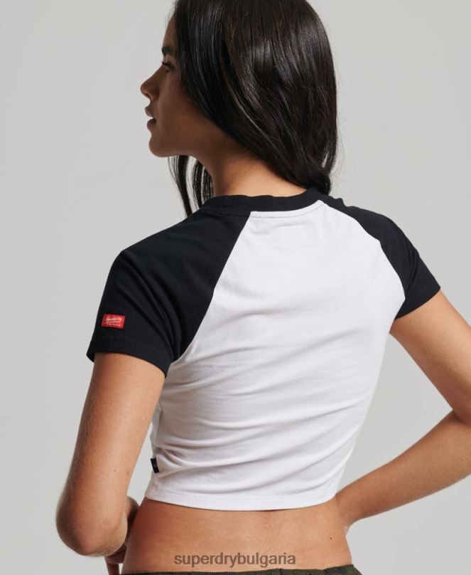 Superdry облекло N00H6290 бяло Жени изрязана бейзболна тениска от органичен памук