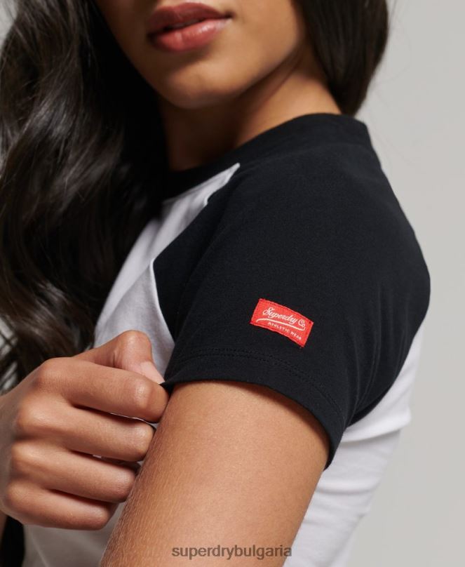 Superdry облекло N00H6290 бяло Жени изрязана бейзболна тениска от органичен памук