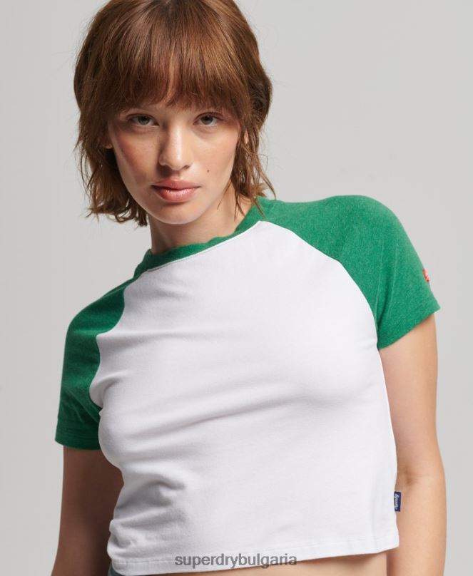 Superdry облекло N00H6291 зелено Жени изрязана бейзболна тениска от органичен памук