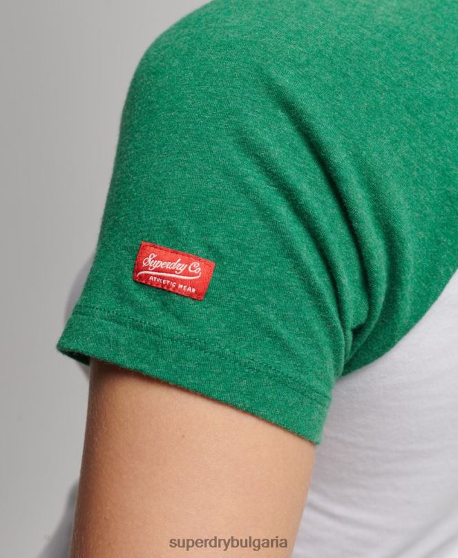 Superdry облекло N00H6291 зелено Жени изрязана бейзболна тениска от органичен памук