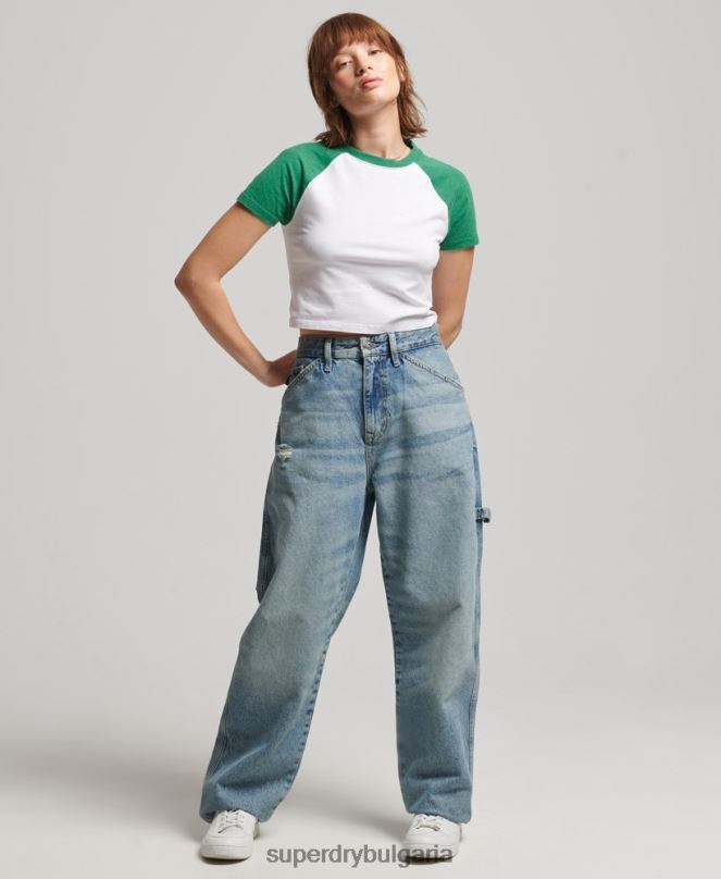 Superdry облекло N00H6291 зелено Жени изрязана бейзболна тениска от органичен памук