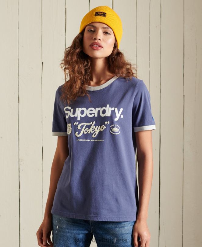 Superdry облекло N00H6298 военноморски флот Жени основна тениска с лого на американската класика