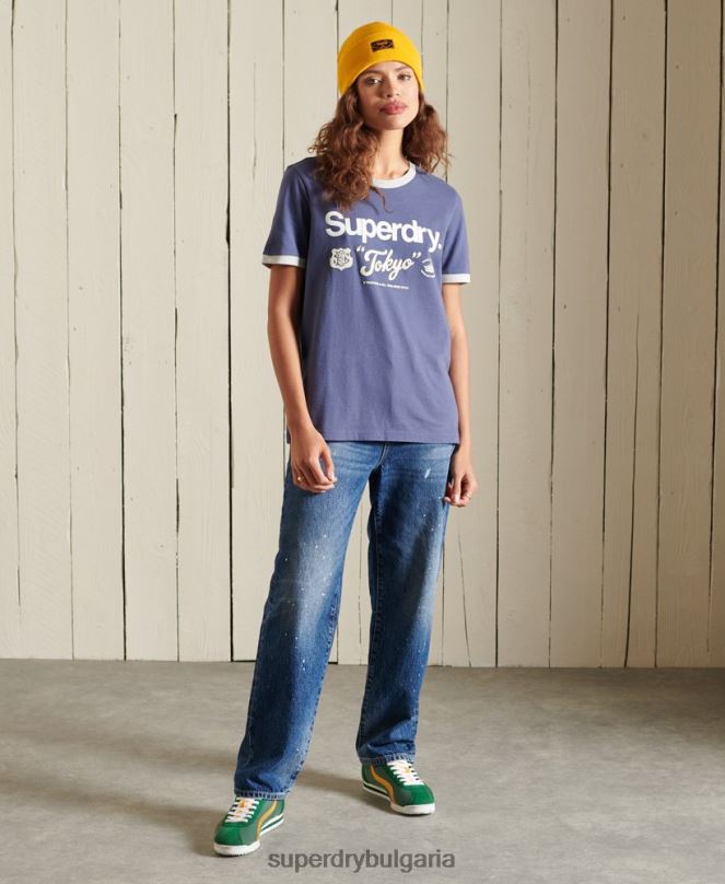 Superdry облекло N00H6298 военноморски флот Жени основна тениска с лого на американската класика