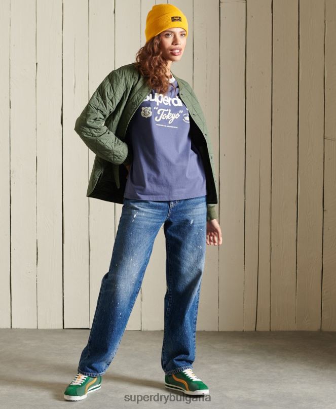 Superdry облекло N00H6298 военноморски флот Жени основна тениска с лого на американската класика