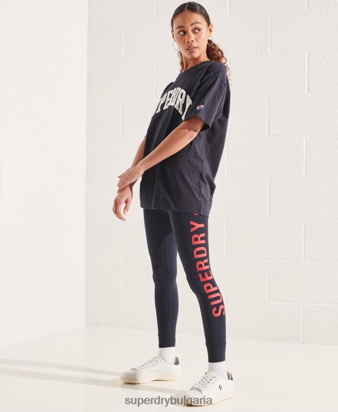 Superdry облекло N00H6299 военноморски флот Жени моно тениска с университетска арка