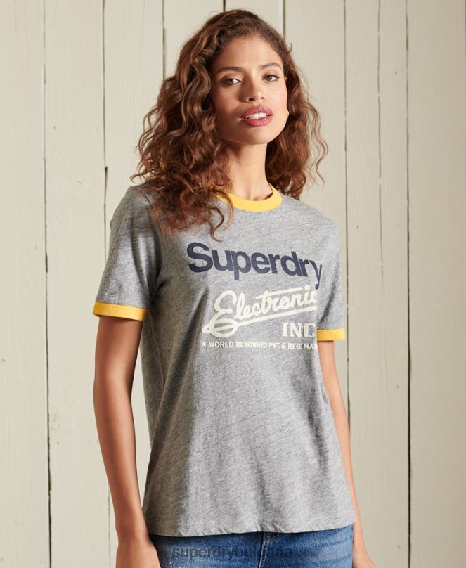 Superdry облекло N00H6304 сиво Жени основна тениска с лого на американската класика