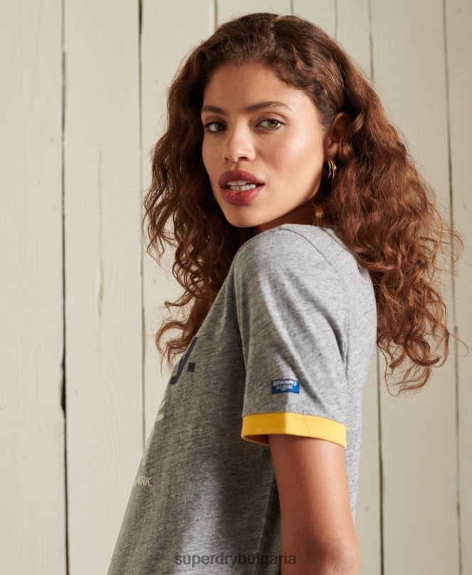 Superdry облекло N00H6304 сиво Жени основна тениска с лого на американската класика
