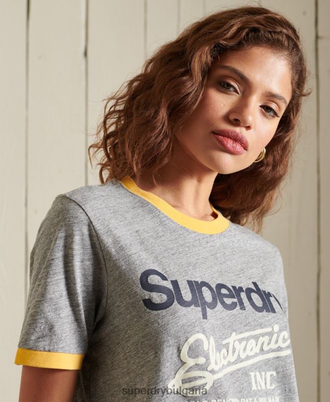 Superdry облекло N00H6304 сиво Жени основна тениска с лого на американската класика