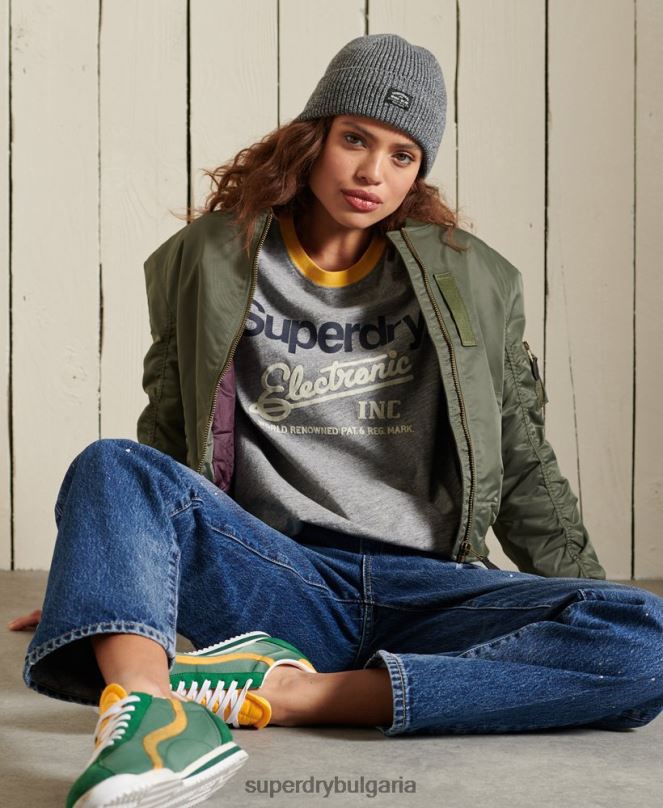 Superdry облекло N00H6304 сиво Жени основна тениска с лого на американската класика