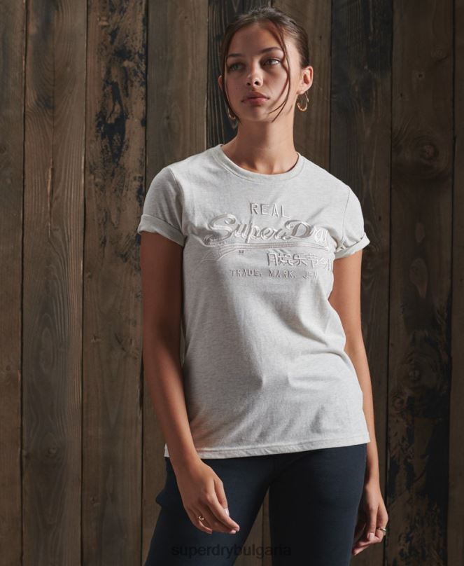 Superdry облекло N00H6305 светло сив Жени бродирана тениска в тон с ретро лого