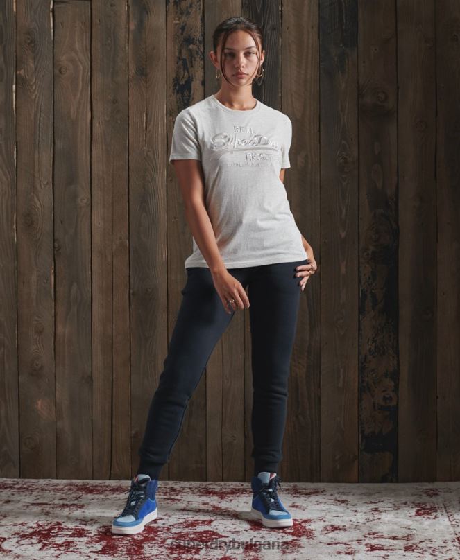 Superdry облекло N00H6305 светло сив Жени бродирана тениска в тон с ретро лого