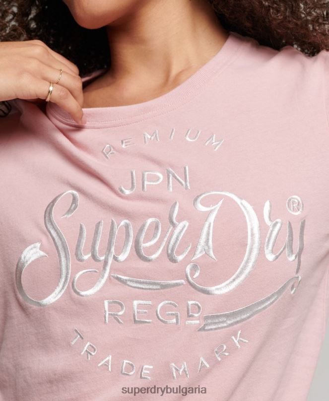 Superdry облекло N00H6307 розово Жени първокласна тениска с бродирани надписи
