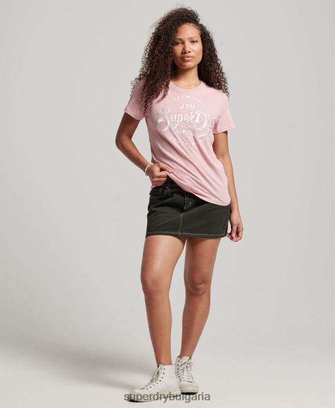 Superdry облекло N00H6307 розово Жени първокласна тениска с бродирани надписи