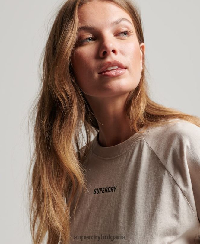 Superdry облекло N00H6312 бежово Жени тениска с къс ръкав от органичен памук