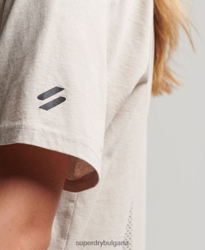 Superdry облекло N00H6312 бежово Жени тениска с къс ръкав от органичен памук