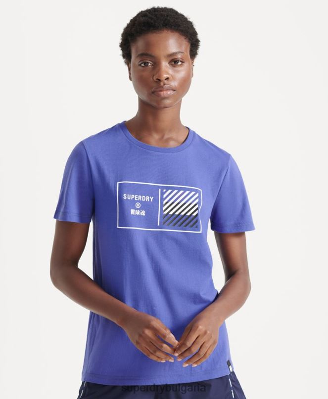 Superdry облекло N00H6352 син Жени тениска с основна графика на влак