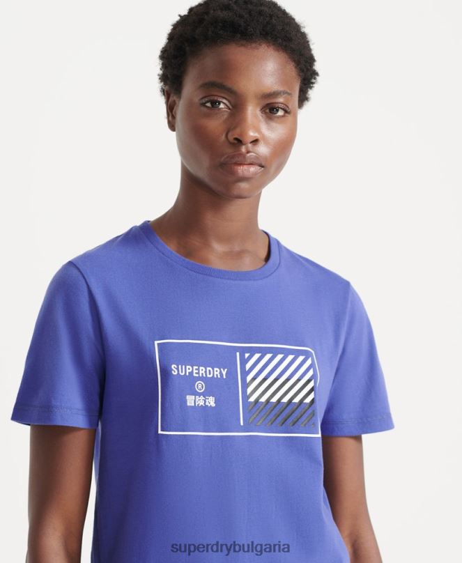 Superdry облекло N00H6352 син Жени тениска с основна графика на влак