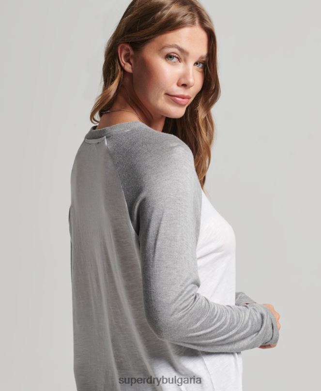 Superdry облекло N00H6514 сиво Жени бейзболно горнище с дълъг ръкав