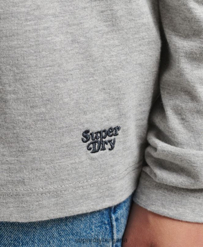 Superdry облекло N00H6540 светло сив Жени горнище с дълги ръкави от органичен памук cali stripe 2.0