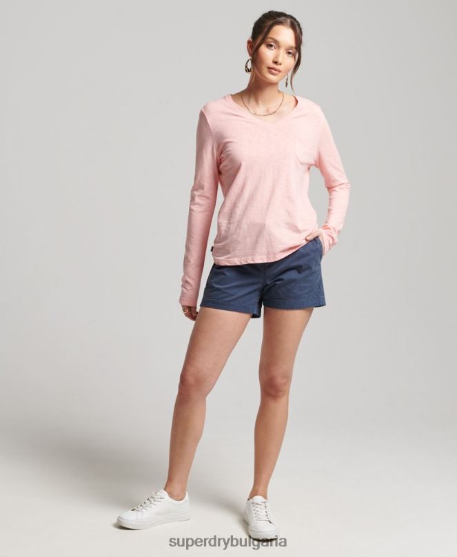 Superdry облекло N00H6552 розово Жени органичен памук с дълъг ръкав и v-образно деколте