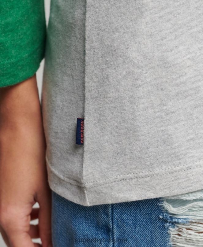 Superdry облекло N00H6555 зелено Жени Винтидж бейзболно горнище с половин ръкав от органичен памук