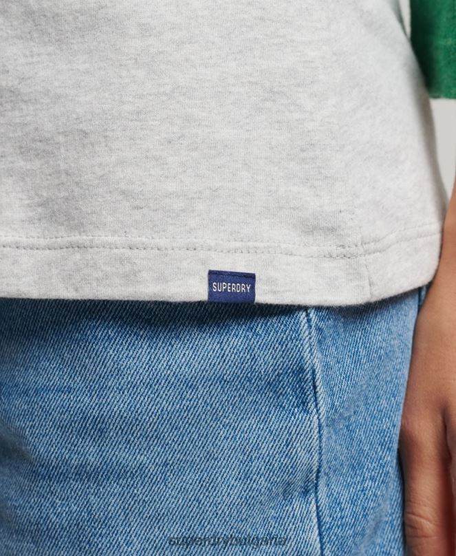 Superdry облекло N00H6555 зелено Жени Винтидж бейзболно горнище с половин ръкав от органичен памук