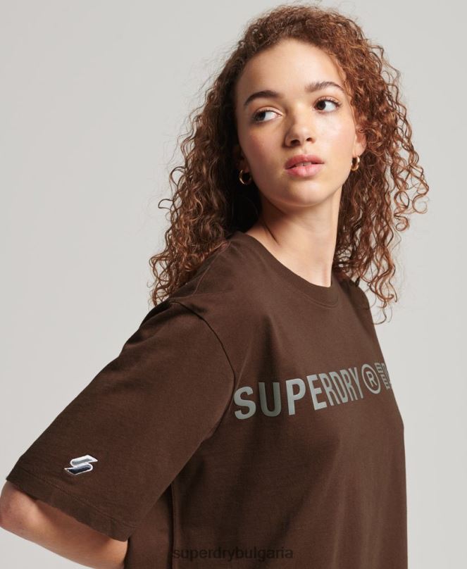 Superdry облекло N00H6564 кафяво Жени кодова линейна широка тениска
