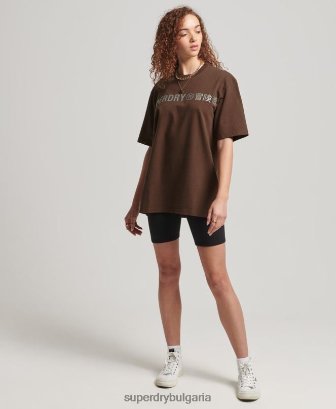 Superdry облекло N00H6564 кафяво Жени кодова линейна широка тениска