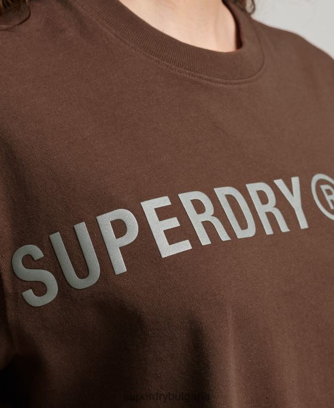 Superdry облекло N00H6564 кафяво Жени кодова линейна широка тениска